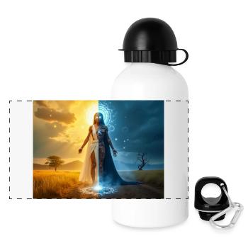 Adroa – Lugbara, dieu de la dualité, de la lumière et de l’ombre - Gourde panoramique avec couvercle 500 ml - blanc - Devant