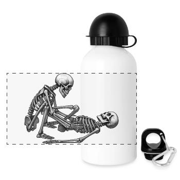 SKELETONS IN LOVE #3 – Schwarz & Weiß - Panorama Trinkflasche mit Deckel 500 ml - Weiß - Vorne