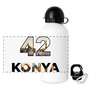 Konya 42 Türkei Mevlana Derwisch Design - Panorama Trinkflasche mit Deckel 500 ml - Weiß - Vorne