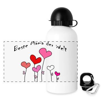 Beste Mama der Welt Herzblumen bunt - Panorama Trinkflasche mit Deckel 500 ml - Weiß - Vorne