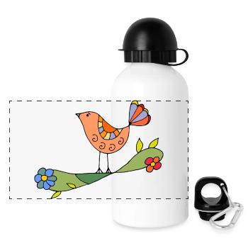 Bunter Vogel - Panorama Trinkflasche mit Deckel 500 ml - Weiß - Vorne