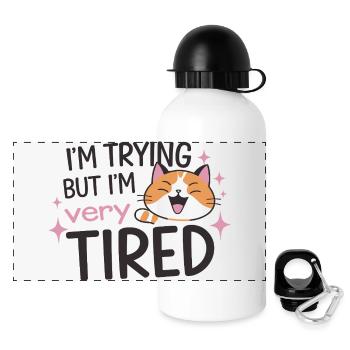 Tired Cat Trying - Panoramic Thermal Bottle with Lid 500 ml - white - Front