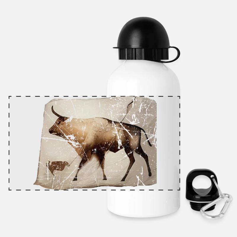 Aurochs primeval cattle cave picture - Panoramic Thermal Bottle with Lid 500 ml - white