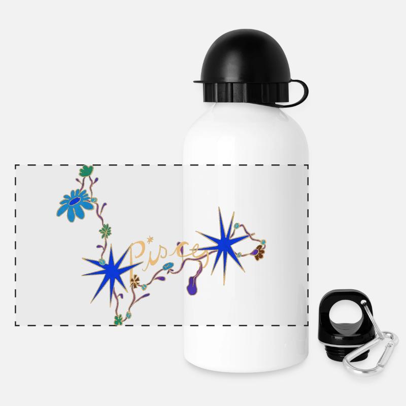 Pisces – Mystische Sternzeichen und Blumen - Panorama Trinkflasche mit Deckel 500 ml - Weiß