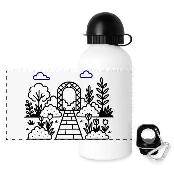 Garten Gärtnerei Logo - Panorama Trinkflasche mit Deckel 500 ml - Weiß - Vorne