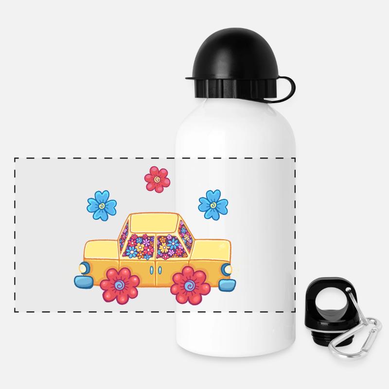 Blumenwagen - Panorama Trinkflasche mit Deckel 500 ml - Weiß