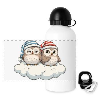 Cloud duo owls with pointed hats - Panoramic Thermal Bottle with Lid 500 ml - white - Front