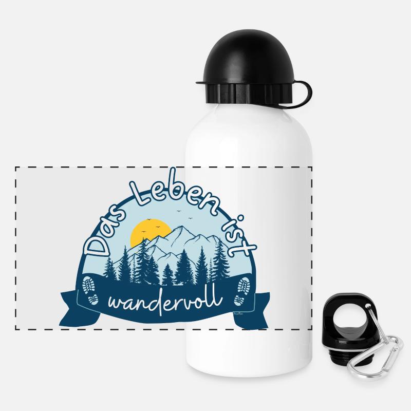 Das Leben ist wandervoll Wanderer & Bergsteiger - Panorama Trinkflasche mit Deckel 500 ml - Weiß