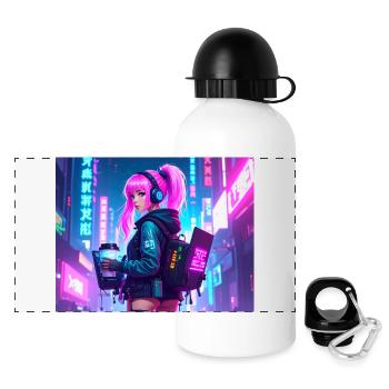 Cyber DJ Coder – Beats, Bytes & Blinks - Panorama Trinkflasche mit Deckel 500 ml - Weiß - Vorne