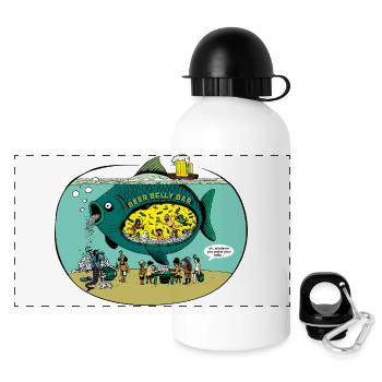 lustiger Bier Bauch Fisch Magen Comic Wassermann - Panorama Trinkflasche mit Deckel 500 ml - Weiß - Vorne
