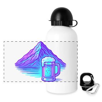 Bergneon Bierglanz Blau - Panorama Trinkflasche mit Deckel 500 ml - Weiß - Vorne