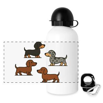 Dachshund Quartett: Spotted & Solid - Panorama Trinkflasche mit Deckel 500 ml - Weiß - Vorne