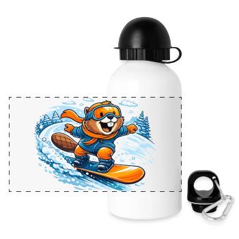 Biber Snowboard Hiver - Gourde panoramique avec couvercle 500 ml - blanc - Devant