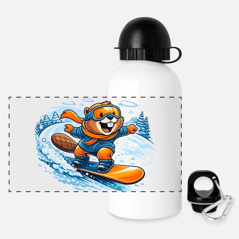 Biber Snowboard Winter - Panoramic Thermal Bottle with Lid 500 ml - white