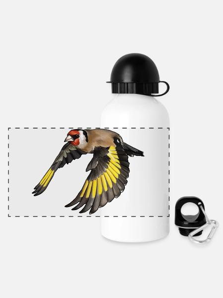 Stieglitz im Flug - Panorama Trinkflasche mit Deckel 500 ml - Weiß