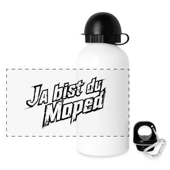 "Ja bist du Moped" Schriftzug Schwarz - Panorama Trinkflasche mit Deckel 500 ml - Weiß - Vorne