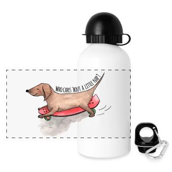 Dackel Longboard Hunde Schläfchen - Panorama Trinkflasche mit Deckel 500 ml - Weiß - Vorne