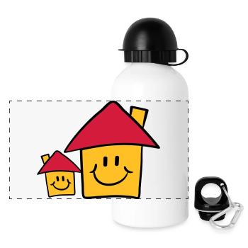 Süße Papa Mama Kind Haus Familie - Panorama Trinkflasche mit Deckel 500 ml - Weiß - Vorne