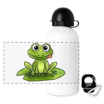 Frosch auf Seerose - Panorama Trinkflasche mit Deckel 500 ml - Weiß - Vorne