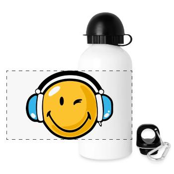 Smiley headphones - Panorama Trinkflasche mit Deckel 500 ml - Weiß - Vorne