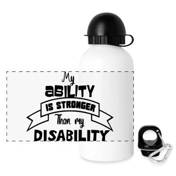 Une personne handicapée est plus forte que son handicap # - Gourde panoramique avec couvercle 500 ml - blanc - Devant