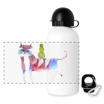 Funky Katze - Panorama Trinkflasche mit Deckel 500 ml - Weiß - Vorne