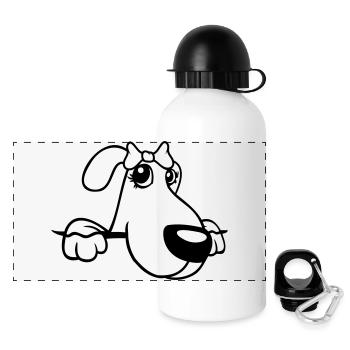 Dog Behind Wall Pretty Lady Bow Female - Panoramic Thermal Bottle with Lid 500 ml - white - Front