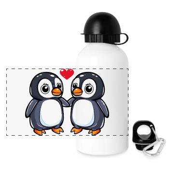 Pinguin Paar Valentinstag - Panorama Trinkflasche mit Deckel 500 ml - Weiß - Vorne