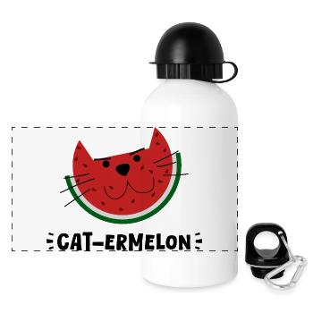 Catermelon – Fusion chat & melon, griffonnage ludique - Gourde panoramique avec couvercle 500 ml - blanc - Devant