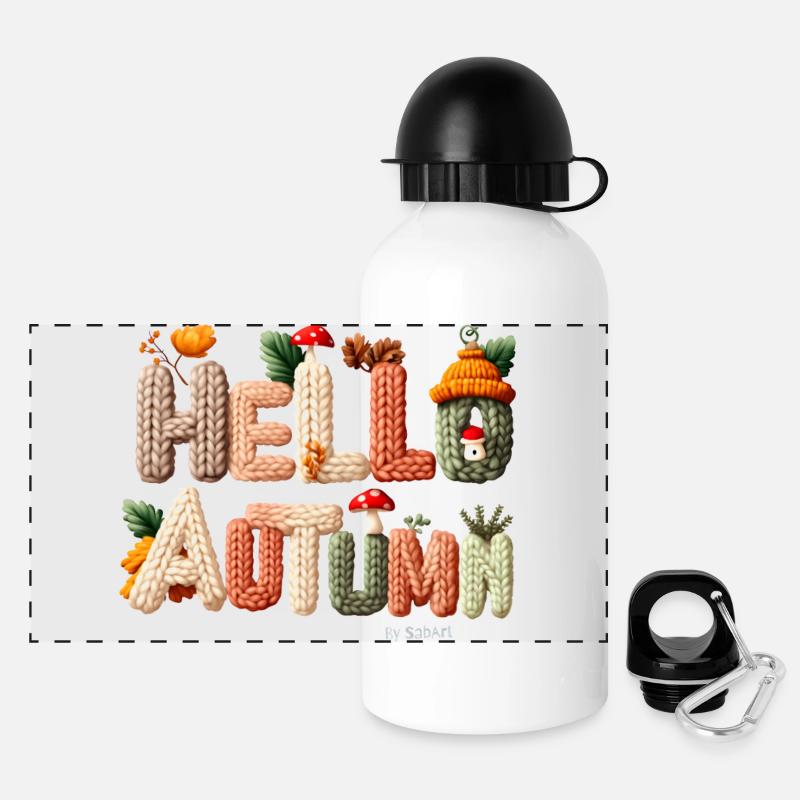 Hello Autumn – Warm knit design - Panoramic Thermal Bottle with Lid 500 ml - white