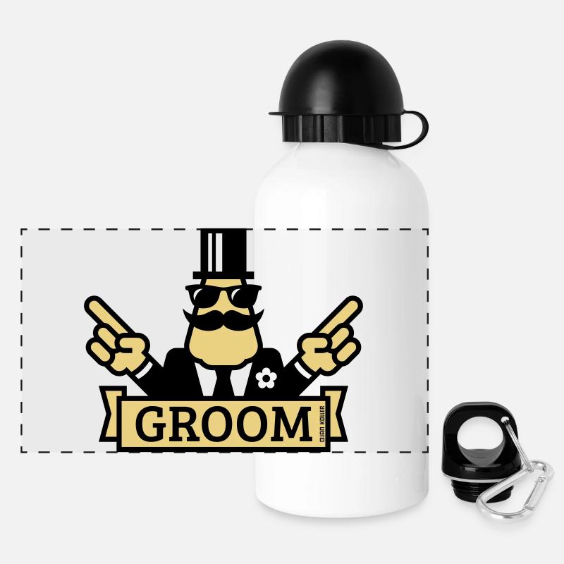 Pointing Groom (Stag Night / Bachelor Party / 3C) - Panoramic Thermal Bottle with Lid 500 ml - white
