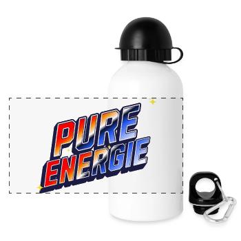Pure Energie Retro - Energie, Power und Motivation - Panorama Trinkflasche mit Deckel 500 ml - Weiß - Vorne