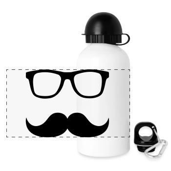Mustache Brille - Panorama Trinkflasche mit Deckel 500 ml - Weiß - Vorne