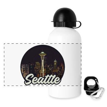 Seattle Cityscape - Panoramic Thermal Bottle with Lid 500 ml - white - Front