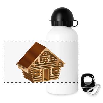 zauberhafte Blockhütte im 3D Stil in Holz Optik - Panorama Trinkflasche mit Deckel 500 ml - Weiß - Vorne