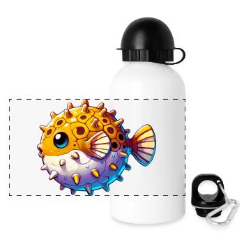 Kugelfisch - Panorama Trinkflasche mit Deckel 500 ml - Weiß - Vorne