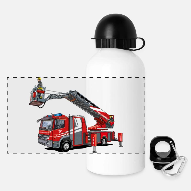 Fire brigade turntable ladder with rescue cage - Panoramic Thermal Bottle with Lid 500 ml - white