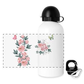 Buchstabe h rosa Blumen - Panorama Trinkflasche mit Deckel 500 ml - Weiß - Vorne