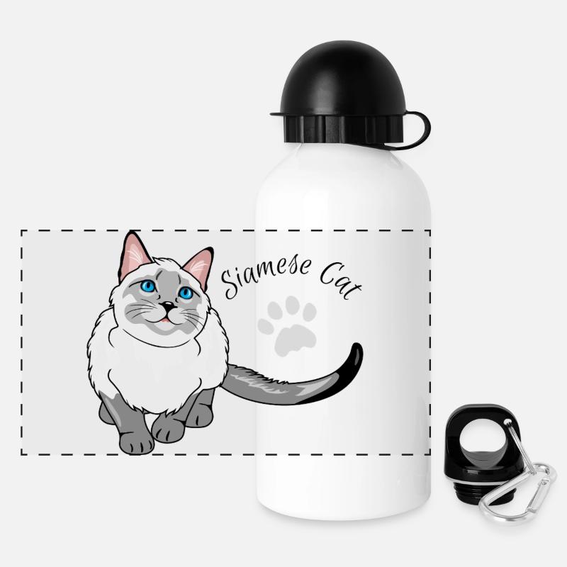 Nysgerrig siamesisk kat - Panoramisk termoflaske med låg 500 ml - hvid