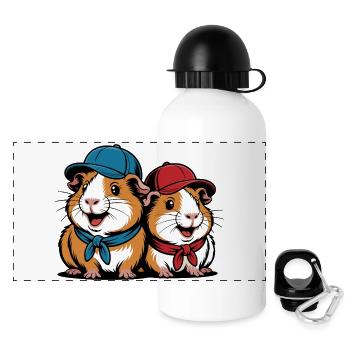 Süße Meerschweinchen Freunde – Lustiges Tiermotiv - Panorama Trinkflasche mit Deckel 500 ml - Weiß - Vorne