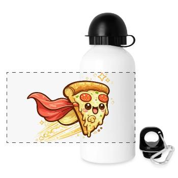 Pizzaheld mit Cape - Panorama Trinkflasche mit Deckel 500 ml - Weiß - Vorne