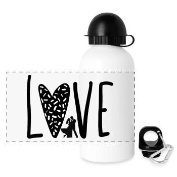 Romantic design. Love – Dancing Couple - Panoramic Thermal Bottle with Lid 500 ml - white - Front
