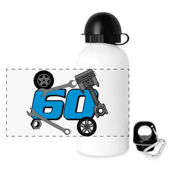 60.Geburtstag , Schrauber , Werkstatt , Auto (25) - Panorama Trinkflasche mit Deckel 500 ml - Weiß - Vorne