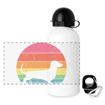 Retro Dachshund Silhouette - Dog Lover Gift - Panoramic Thermal Bottle with Lid 500 ml - white - Front