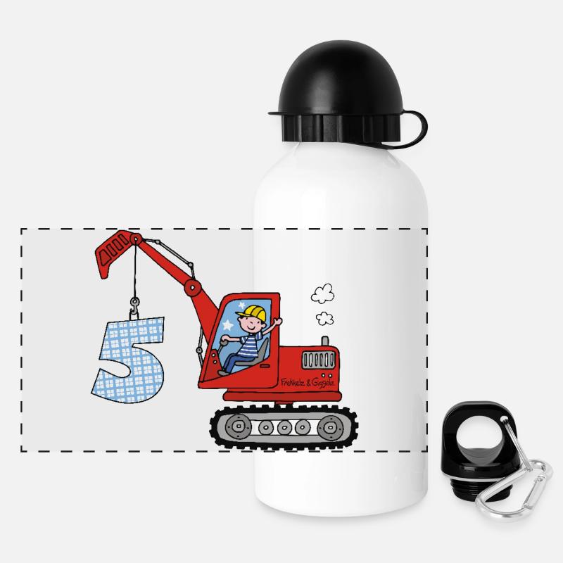 Excavatrice 5e anniversaire - Gourde panoramique avec couvercle 500 ml - blanc