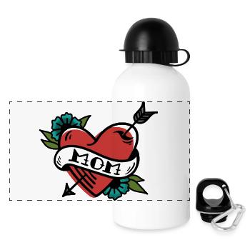 Mutterherz Banner Tattoo - Panorama Trinkflasche mit Deckel 500 ml - Weiß - Vorne