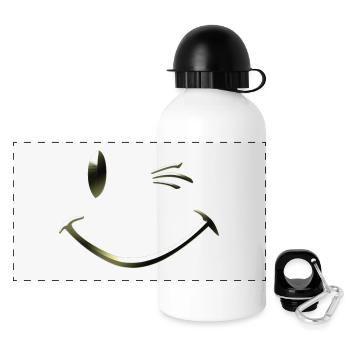 Shirt mit Smiley Zwinkern von Custom - Panorama Trinkflasche mit Deckel 500 ml - Weiß - Vorne
