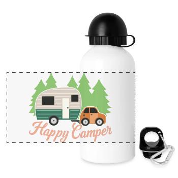 Happy Camper, Amateur de randonnée et de camping, Cadeau de camping-car - Gourde panoramique avec couvercle 500 ml - blanc - Devant