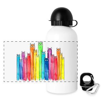 Lustige Figuren mit Hörnern (Bunt, Regenbogen) - Panorama Trinkflasche mit Deckel 500 ml - Weiß - Vorne