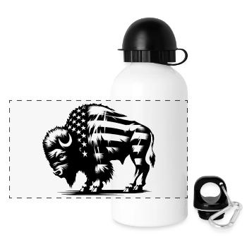 Bison d’Amérique | Drapeau des États-Unis street art - Gourde panoramique avec couvercle 500 ml - blanc - Devant